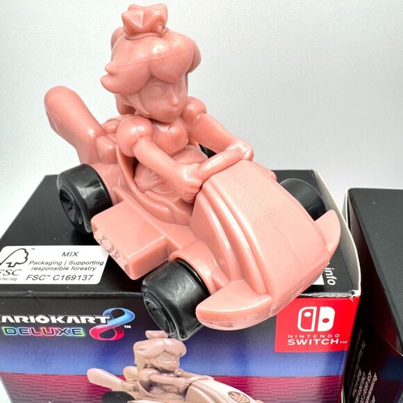 Mario Kart Deluxe Toy Cars Set Of 3 Pink Gold Peach Bowser Donkey Kong Figures - Picture 2 of 12